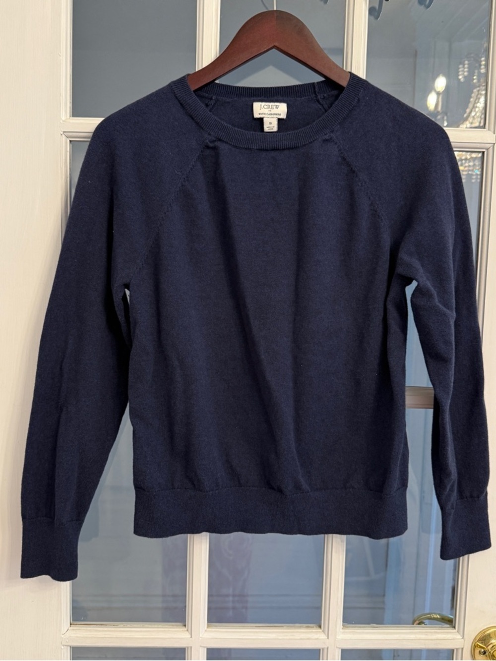 J. CREW Women's Navy Blue Cotton Cashmere Blend Raglan Crewneck Sweater Size S